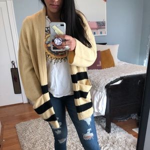 Tobi - Chunky Boyfriend Striped Tan Cardigan